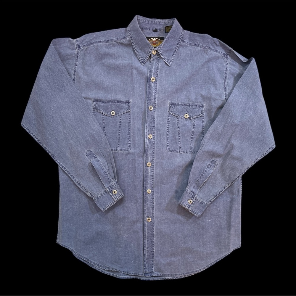 Vintage Harley-Davidson Denim Blue Button-Down Shirt‎